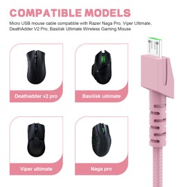 Replacement Wireles Mouse Charging Cable Micro USB Charger Cord Compatible with Razer Naga Pro 20000 DPI,Razer Viper Ultimate,Basilisk Snake Ultimate,DeathAdder V2 Pro/Basilisk Ultimate Mouse (Pink)