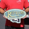 Handcrafted Vintage Restroom Left Pointing Hand Aluminum Sign, Pointing Restroom