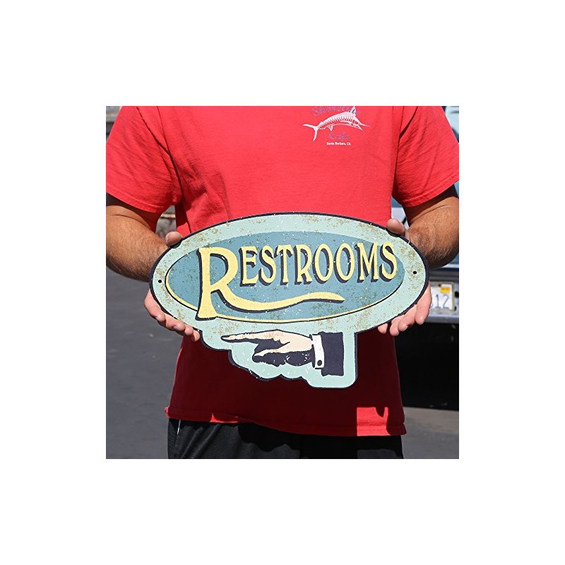 Handcrafted Vintage Restroom Left Pointing Hand Aluminum Sign, Pointing Restroom