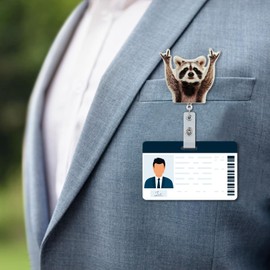 Celokiy Funny Raccoon Badge Reel, Cute Retractable ID Card Holder for Nurses, Students, Office, and Healthcare Workers