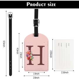 Deokke 2 Pack Initial Letter Luggage Tag Monogram Suitcase Tags PU Leather Cover Aesthetic Cute Monogrammed Travel Bag Labels for Women Girls Men (Pink-H)