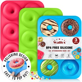 Walfos - Molde de silicona para donas – Juego de cacerolas de silicona antiadherente, simplemente despega Bagels de galletas resistentes al calor, sin BPA y aptos para lavaplatos, juego de 3 unidades