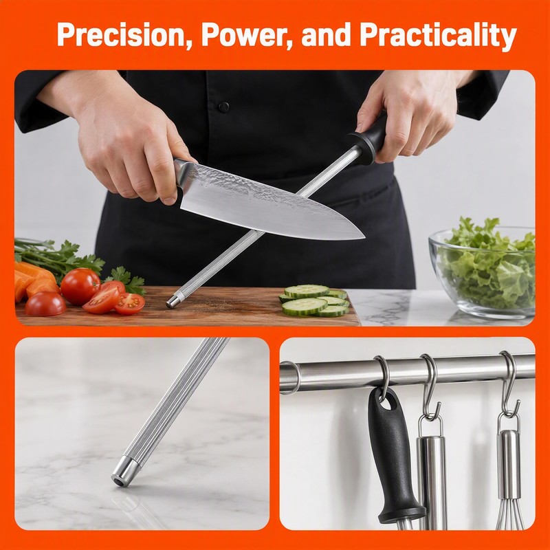 Honing Steel 31.5cm, Stainless Steel Sharpening Rod with Non-Slip Handle