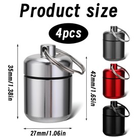 Pack of 4 Pill Box Key Fob Pill Box Mini Metal Pill Box Small Pill Box for On the Go Mini Capsule Pill Box Portable Pill Box for Travel Camping Fishing Storage