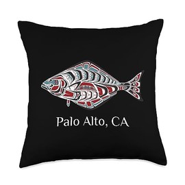 Palo Alto California PNW Native American Halibut Palo Alto California PNW Art Native American Halibut Tribal Throw Pillow, 18x18, Multicolor