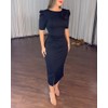 CHICME Women's Bodycon Midi Dress Ruched Puff Sleeve Cocktail Pencil