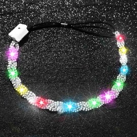 Fstrend Light up headband Elastic Rhinestone LED headbands Sparkly Crystal Head Chain for Women (Silver)