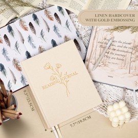 Lanpn Reading Journal for Book Lovers Readers - Linen Hardcover Reading Log Book with 52 Book Reviews - Book Tracker Journal Reading Notebook Bookish Gifts, 23.6 x 19.5 cm, 158 Pages (Beige)