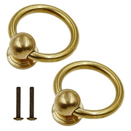 LC LICTOP 1.33" Dia. Antique Style Pure Brass Ring Pull for Cupboard Cabinet Drawer Rings Pulls Knob with Screws Pack of 2