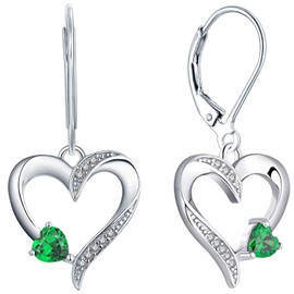 YL Heart Earrings 925 Sterling Silver Love Heart Drop Earrings Simulated Emerald Dangle Earrings Jewelry for Women