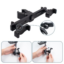 Universal Dual Phone Holder with Crab Clamp, 360° Rotation Adjustable Clip Stand Smartphone Tripod Mount Adapter for Vlog Live Streaming Video Recording Selfie