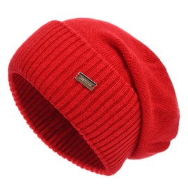 jaxmonoy Cashmere Slouchy Beanies for Women Winter Lightweight Girls Wool Knit Hat Cuffed Soft Warm Slouch Beanie Cap, Red, One Size