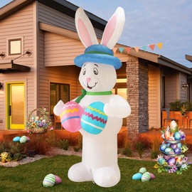InfleasJoiy 12FT Bunny Holding Egg Easter Inflatable Decoration with Built-in LED Lights for Holiday Celebration Decorations for Yards, Lawns and Patios