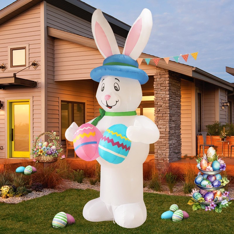InfleasJoiy 12FT Bunny Holding Egg Easter Inflatable Decoration with Built-in