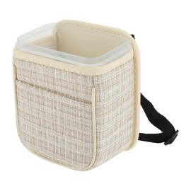 A ABSOPRO Car Trash Can Portable and Hanging 5.9" Length 4.3" Width 7.5" Height Trash Bin Fabric Beige 1 Pcs