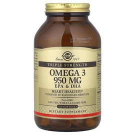 Solgar, Omega-3, EPA & DHA, 3x Strength, 950mg, 100 Softgels / Solgar (솔가), 오메가3, EPA & DHA, 3배 강도, 950mg, 소프트젤 100정