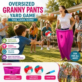 Granny Pants Yard Toss Game for Parties – Complete Outdoor Family Game Set with Balls, Pump, Stakes & Storage Bag