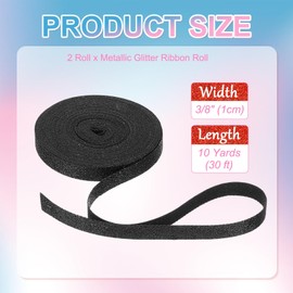 PATIKIL 2 Rolls Metallic Glitter Ribbon Roll, 3/8 Inch x 10 Yards Sparkly Glitter Ribbon for Gift Wrapping Crafts Holiday Wedding Birthday Party Decoration Floral Bouquet, Black