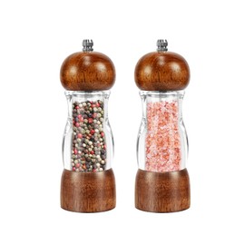 2 Pack Salt and Pepper Grinder Set, 6.7" Acrylic Salt and Pepper Mill Set with Adjustable Coarseness, Wooden Pepper Grinders Manual Slat Shakers Refillable for Kitchen Home