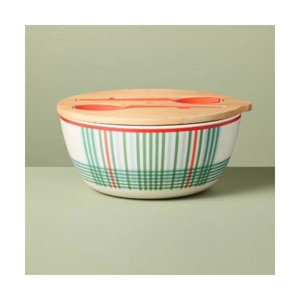 Unbranded 4pc Summer Plaid Melamine Serving Bowl and Utensil Set