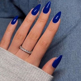 48Pcs Royal Blue Press on Nails Almond Fake Nails Glue on Nails Medium Length Almond Shaped Nails Press ons, Stiletto Nails False Nails for Women, Medium Almond Nails, Thick Natural Acrylic Gel Nails