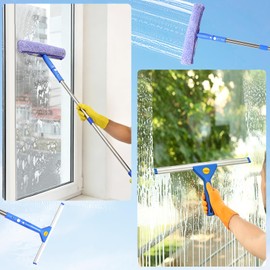Window Cleaning Kit with 3 Gallon Bucket – 76" Long Hand Window Washing Tool Set for Home, Commercial & Car – 14" Squeegee + 15" Scrubber, Professional Grade Cleaner Equipment for High Windows