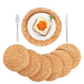 Defined Deco Woven Placemats Set of 6,13" Round Rattan Placemats,Boho Placemats,Water Hyacinth Placemats,Farmhouse Place Mats,Wicker Table Mats,Plate Chargers for DiningTable,Party,Wedding,Christmas.