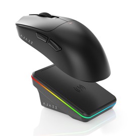 AJAZZ AJ200P Wireless Gaming Mouse, Tri-Mode Bluetooth/2.4G/Wired PC Mouse with Magnetic Charging Dock, 65g Ultra-Lightweight Ergonomic Rechargeable Smart Mouse for Pro Gamer, 24000 DPI, PC/Mac