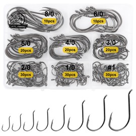 UCEC - Ganchos de pesca para pulpo, ganchos circulares para agua salada, agua dulce, acero de alto carbono, gancho de pesca para bagre, trucha, tamaño #1 1/0 2/0 3/0 4/0 5/0 6/0 8/0, 170 piezas/caja