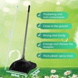 Maxcheck 12 Pcs 8 Pcs 37 Inch Lobby Dust Pan Bulk Upright Lobby Dust Pan Plastic Commercial Dustpan with Long Handle Upright Standing Dustpan Heavy Duty for Office Home Indoor Outdoor Use (Black)