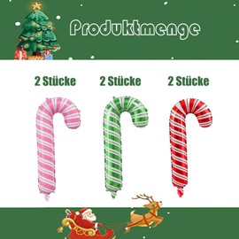 Nine San Weihnachten Zuckerstangen Luftballons Rot Rosa Grün Zuckerstange Folienballons Weihnachtsstangen Ballons Weihnachts Party Deko 6 Stücke(80 * 40cm)