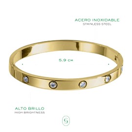 Clepsidra® Pulseras mujer de acero inoxidable. Brazalete ajustable uso diario. Regalos para mujer, pulseras para pareja. Joyeria para toda ocasion. Accesorios para mujer a la moda. (Ajustable, DIAMANTE, DORADO)
