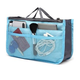 CaiYuanGJ Pack of 2 Travel Organiser Bag, Small Organiser Bag, Handbag Organiser, Multifunctional Handbag Organiser, Expandable, 13 Pockets, for Travel Make Up (Green and Blue)