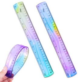 LIQWEI Pack of 2 Rulers Flexible 30 cm, Ruler Flexible Plastic Soft Ruler Colourful Ruler 30 cm Transparent Bendable Rulers for School Office Home