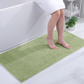 smiry Non Slip Chenille Bath Mat, 60 x 120 cm, Extra Soft Large Bathroom Mat Runner, Highly Absorbent Bath Mats for Bathroom Floor, Machine-Washable Quick Dry Foot Mat, Green