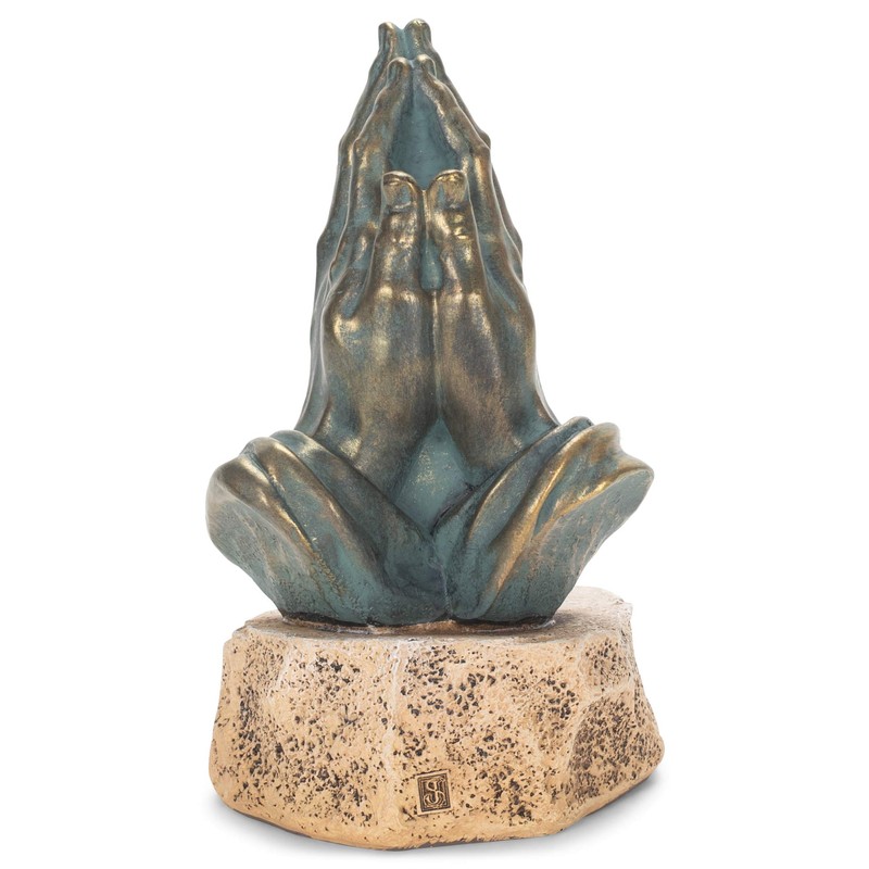 Bronzetone Praying Hands 6.25 inch Resin Decorative Tabletop Rosary Holder