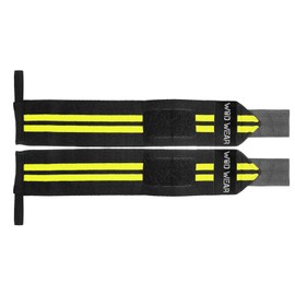 WOD Wear Elastic Wrist Wraps for Powerlifting, Strength Training, Bodybuilding, Cross Training, Olympic Weightlifting, Yoga Support - One Size Fits All (Yellow Stripes)