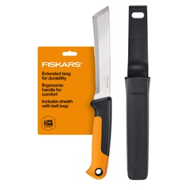Fiskars - Cuchillo de cosecha con borde dentado, herramienta de mano de jardinería con hoja de punta plana y vaina, perfecto para tallos gruesos y tal