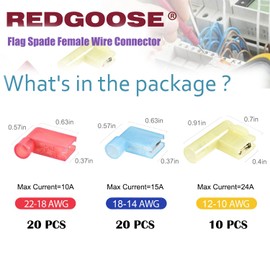 REDGOOSE 50PCS Nylon Flag Spade Quick Disconnects Female Wire Connector 22-10 AWG 90 Degree Electrical Crimp Wire Terminals(22-18AWG 20PCS, 18-14AWG 20PCS, 12-10AWG 10PCS)