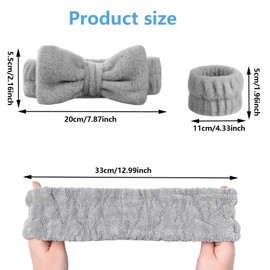 Hair Band for Women, Face Washing, 3 Pieces Wrist Spa Elastic Bowknot Elastic Makeup Headband, Suitable for Face Washing, Makeup, Shower, Thermal Massage, etc. (Grey)