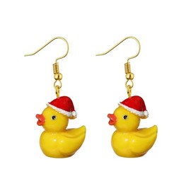 Funny Yellow Duck Earrings for Women Cool Cute Cartoon Sunglasses Duck Earrings Suumer Vcation Jewelry Gift-santa hat