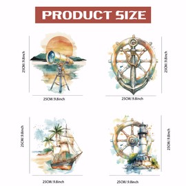 SUPERDANT 4 x Adventure Heat Transfer Stickers Lighthouse Iron-On Transfers with Sailing Boat Motif for Iron-On Patches Stickers Washable Heat Transfer Paper for Hoodies T Shirts Jackets Decoration