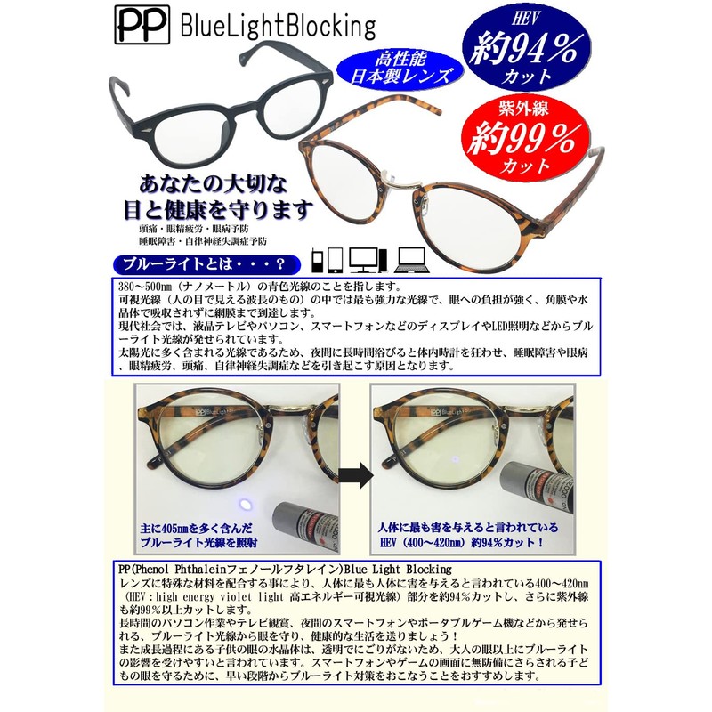 PP (Phenol Phthalein) PC-11 Blue Light Cut PC Glasses for