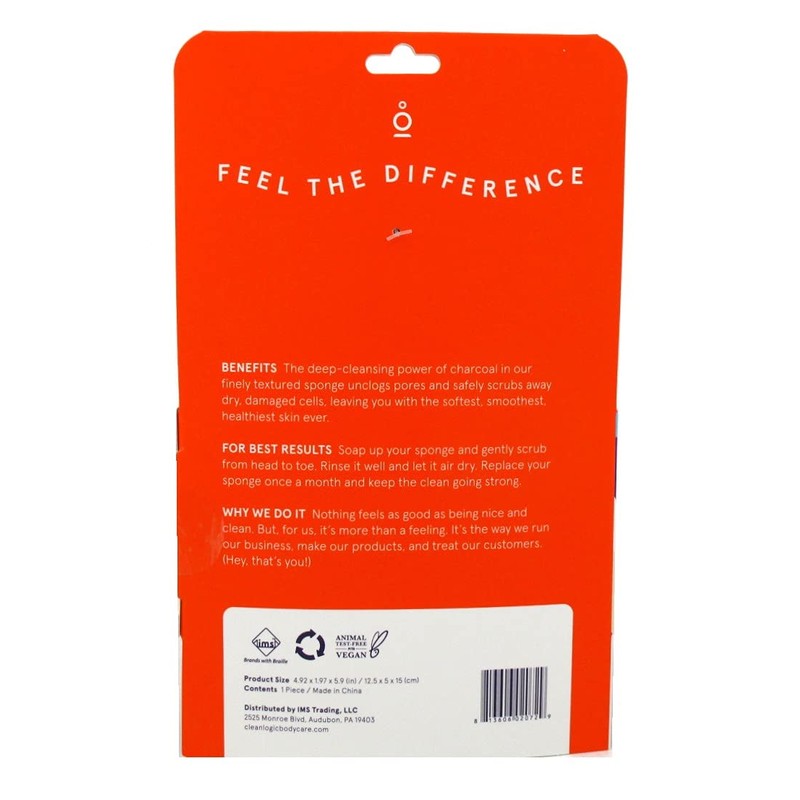 Clean Logic Charcoal Infused Sea Foam Body Sponge (Pack of