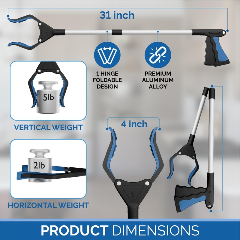 FitPlus 2025 Upgrade PowerGrip T9, Grabber Reacher Tool, Wide Jaw,