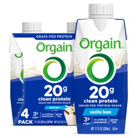 Orgain Clean Protein Shake, Grass Fed Dairy, Vanilla Bean - 20g Whey High Protein, Kosher, Ready to Drink, Low Net Carbs, Gluten Free, No Soy Ingredients, 11 Fl Oz (Pack of 4)