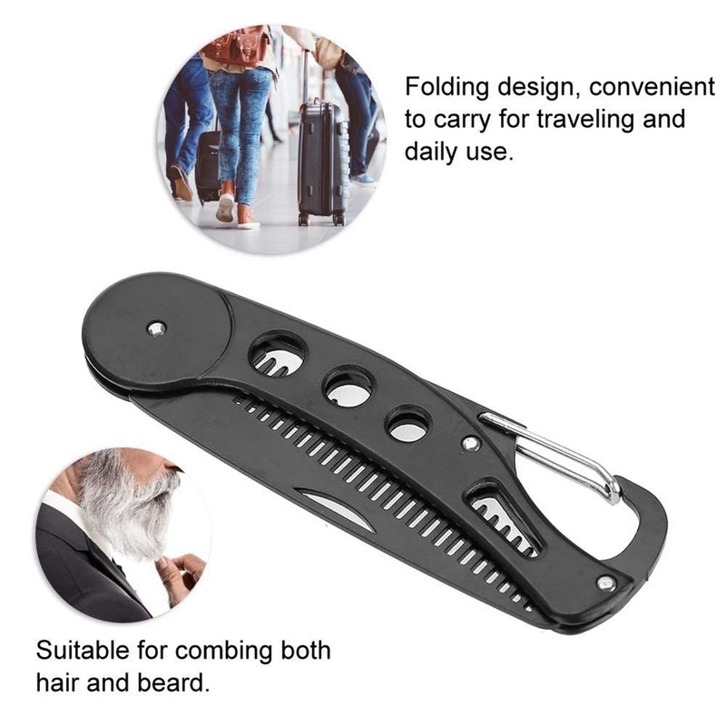JinZeFa Stainless Steel Folding Beard Comb, Portable Multifunction Anti Static