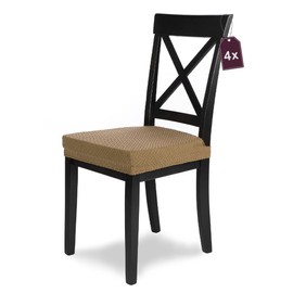 SCHEFFLER-Home Stretch Chair Cover Luna/Beige Chair Cover Set of 4 Elastic Chair Protectors / Seat Cover Dining Room Chair / Elegant Seat Covers for Chairs / Chair Covers Stretch Velvet with Elastic