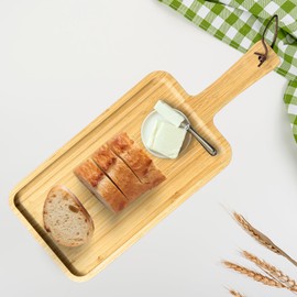 Bamboo Serving Board with Handle – Charcuterie Board for Serving Bread, Meat, Fruits, and Cheese – Kitchen Cutting Board Serving Tray Hanging Cutting Board Décor (L15.75" x W6.25")
