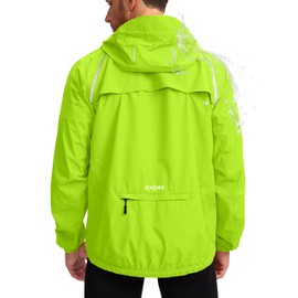 Men's Cycling Rain Jackets Waterproof Running Bike Windbreaker Hooded Reflective Biking Windproof Bicycle Riding(Fluorescent Yellow,4XL)